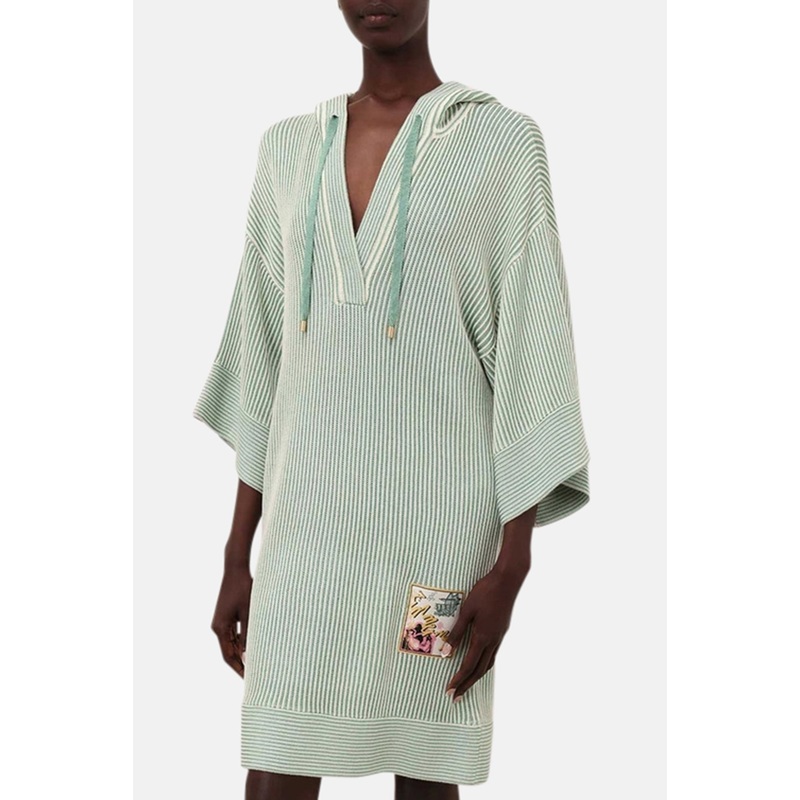 Acacia Stripe Hooded Mini Dress Green/Cream