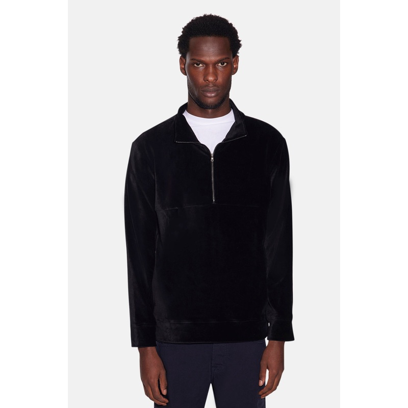 Astor Velour Corduroy Half Zip Black