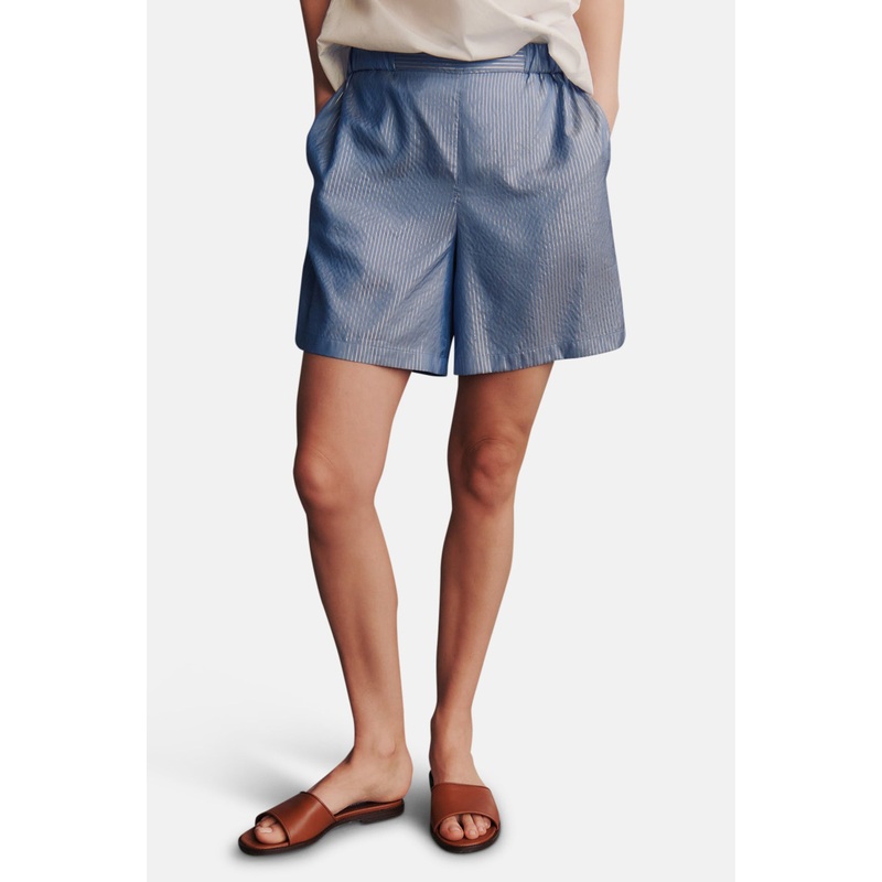 Boxer Short In Silk Metallic Stripe Indigo/Gold