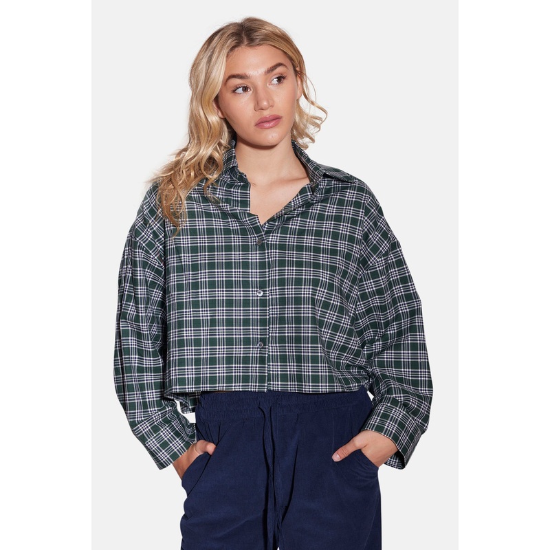 Chateau Crop Shirt Green Plaid