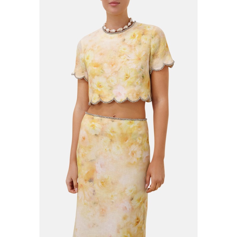 Crush Scalloped Top Yellow Floral