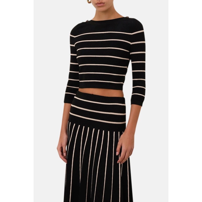 Crush Stripe Cropped Top Black/Cream
