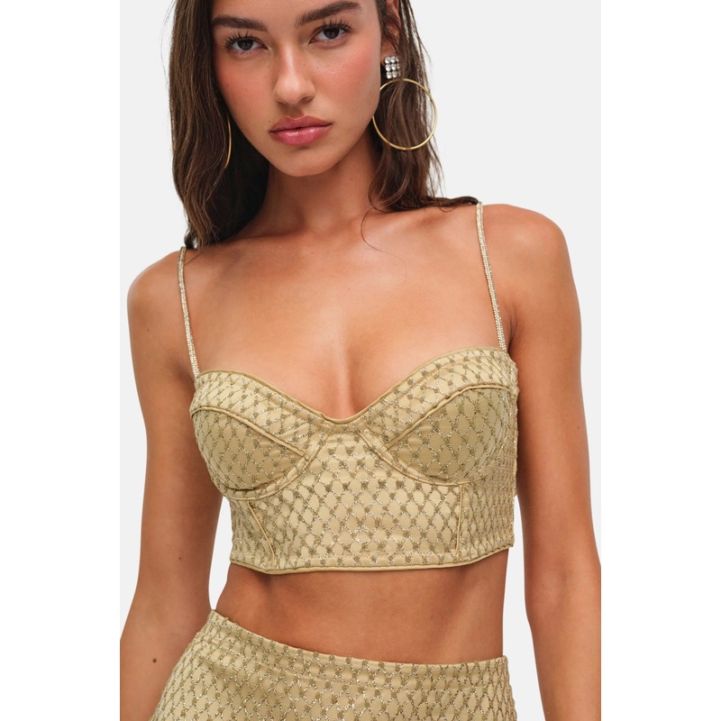 Glitter Grid Bustier Top Gold|XXS|XS|S|M
