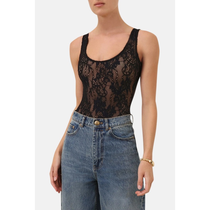 Lace Scoop Neck Bodysuit Black