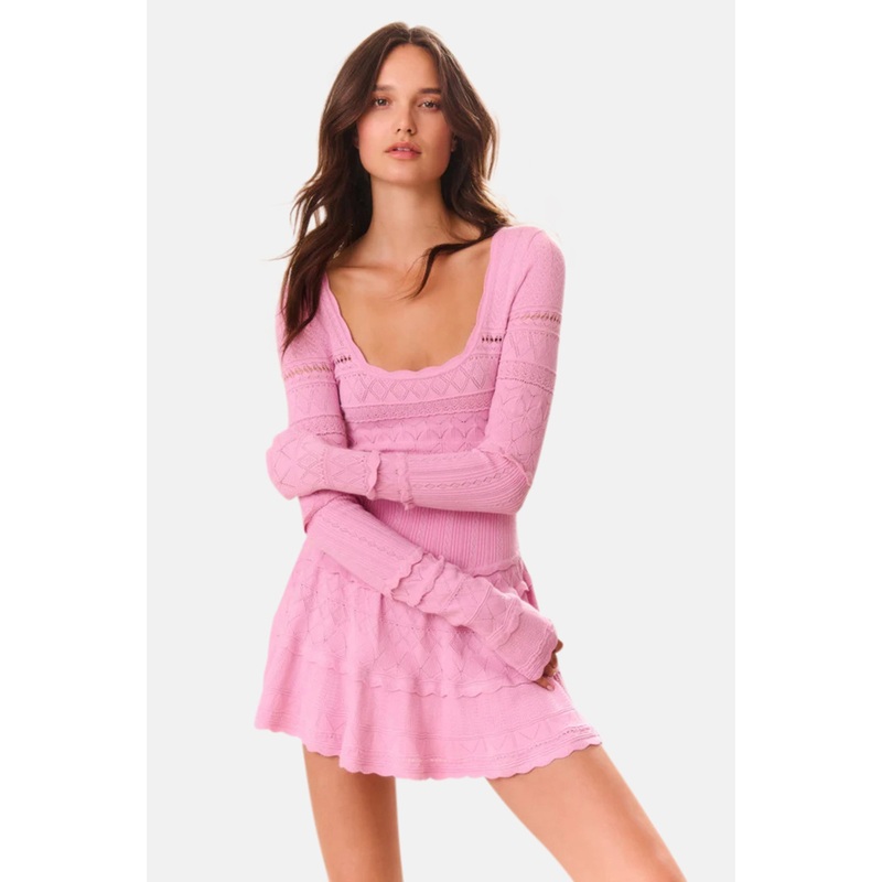 Lavender Pointelle Knit Mini Dress Rose Clay