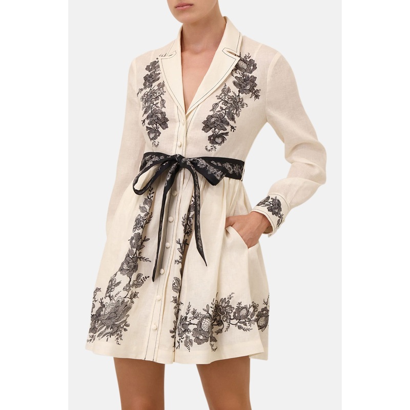 Shirt Mini Dress Cream Floral|0|1|2