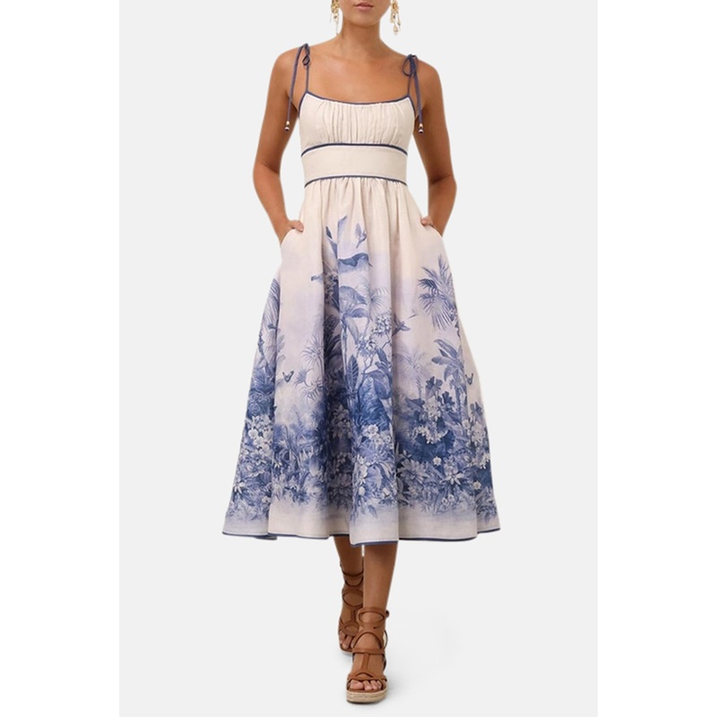 Wylie Picnic Dress Blue Palm|0P|0|1|2