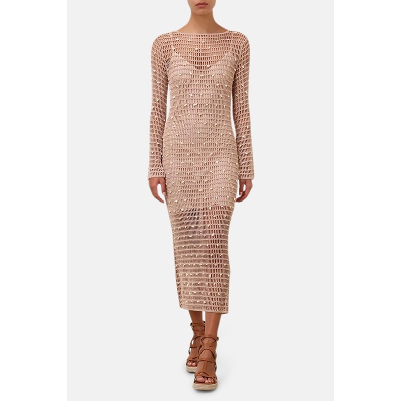 Wylie Shell Crochet Midi Dress Taupe