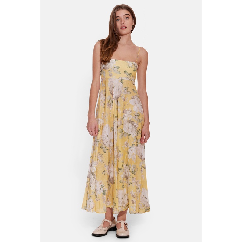 Acacia Bandeau Midi Dress Yellow Floral