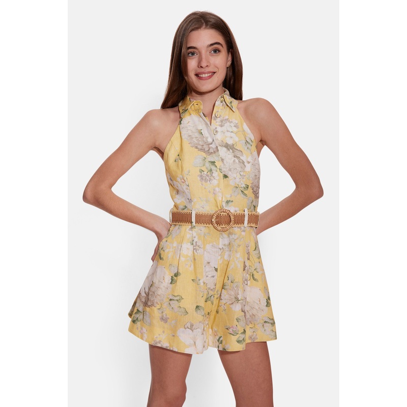 Acacia Halter Playsuit Yellow Floral