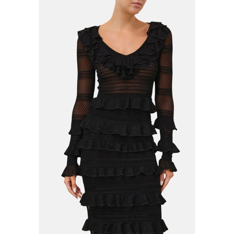 Crush Frilled V-Neck Top Black
