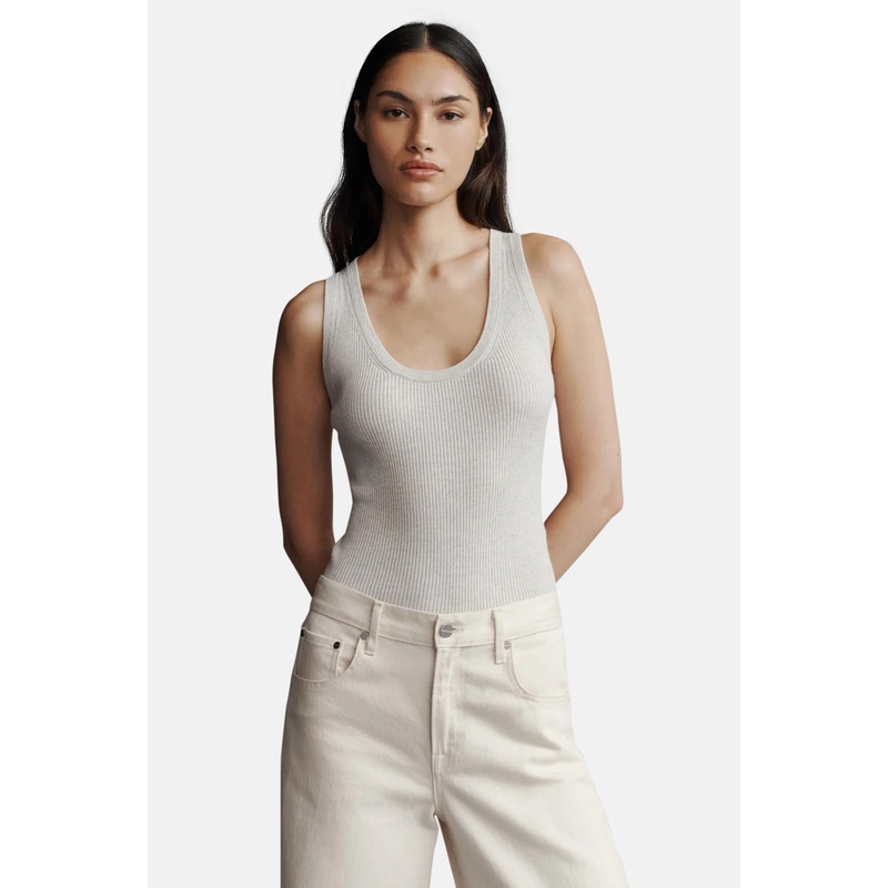 Knit Tank In Merino Wool White Heather Grey