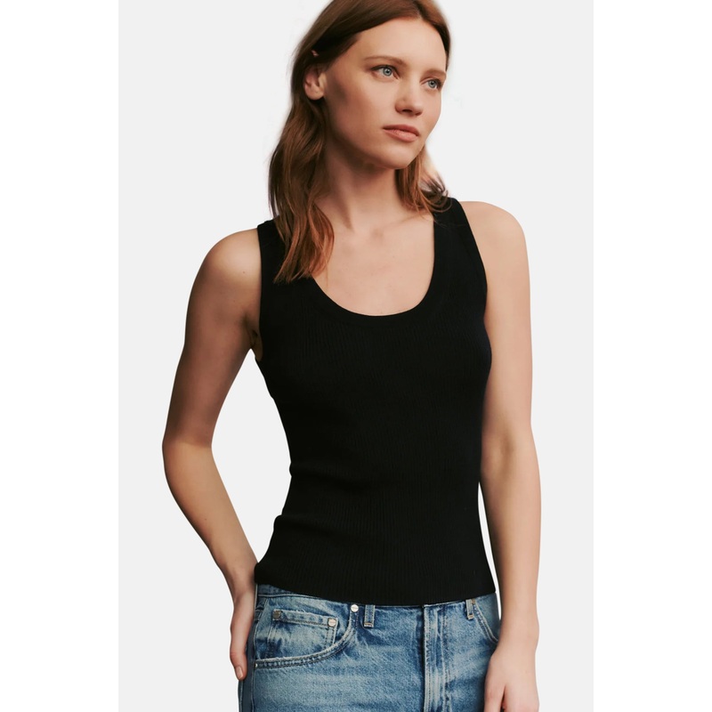Merino Wool Knit Tank Top Midnight