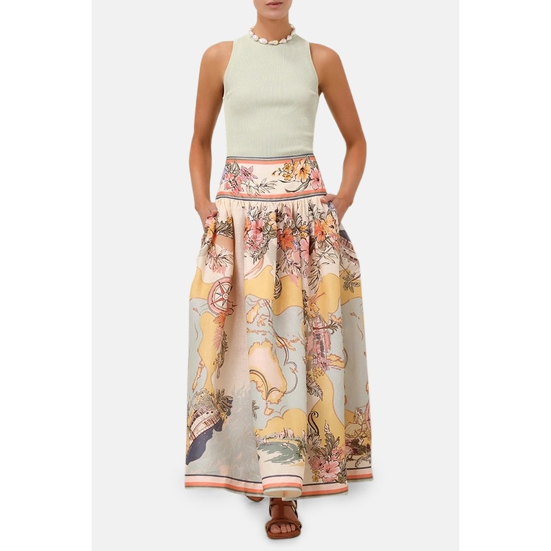 Tallow Midi Skirt Nautical Map