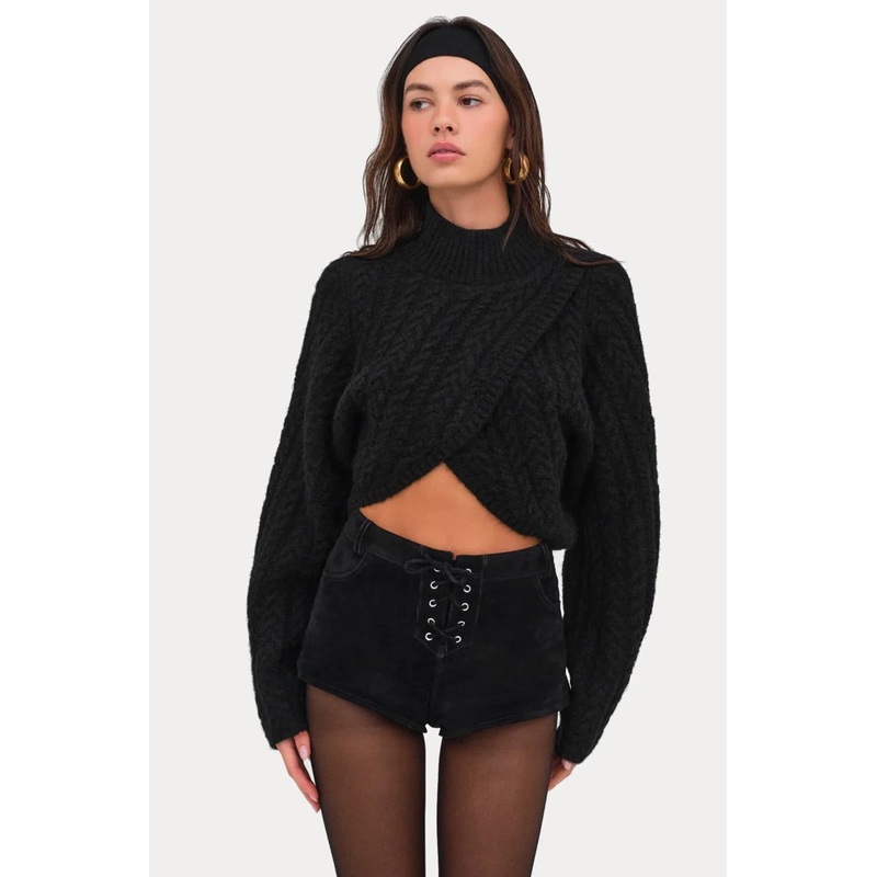 Amelia Cross Front Turtleneck Black