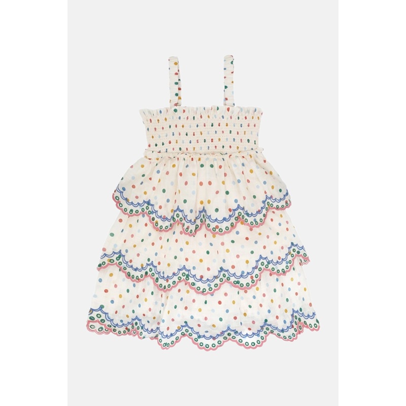 Everley Kids Embroidery Dress Cream Polka Dot