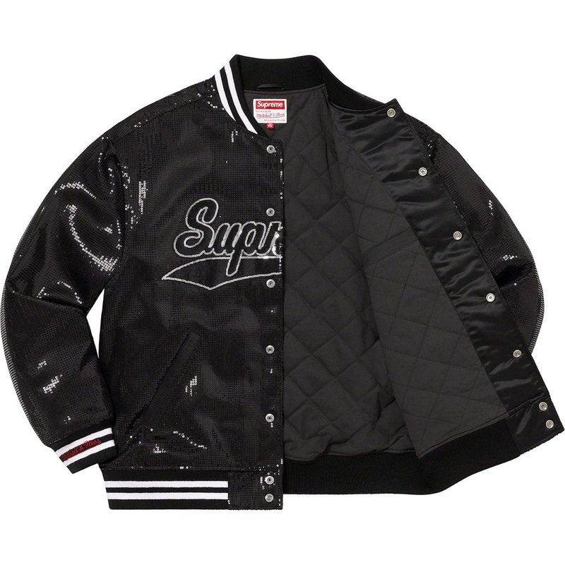 x Mitchell & Ness Sequin Varsity Jacket Black