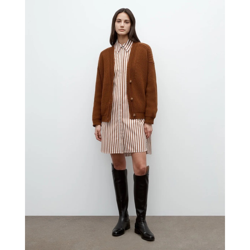 Cardi In Ribbed Cashmere Nut Brittle