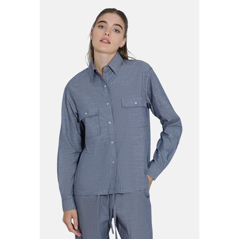 Coco Denim Overshirt in Pinstripe