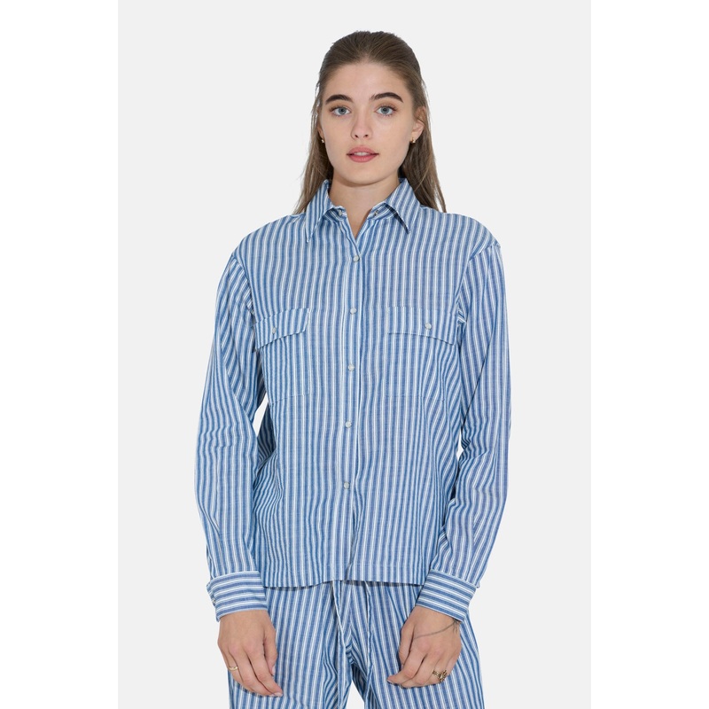 Coco Denim Overshirt in White Stripe