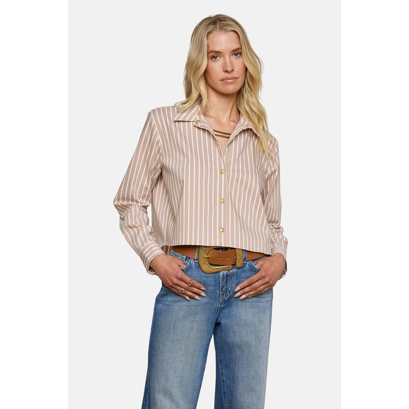 Cosette Button-Down Shirt Cappucino/Ivory Uneven Stripe