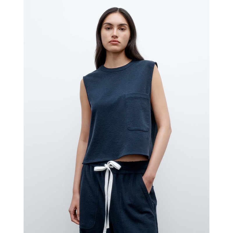 Cropped Muscle Tank In French Terry Midnight