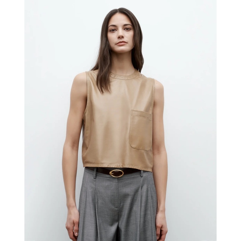 Cropped Muscle Tank Leather Kelp