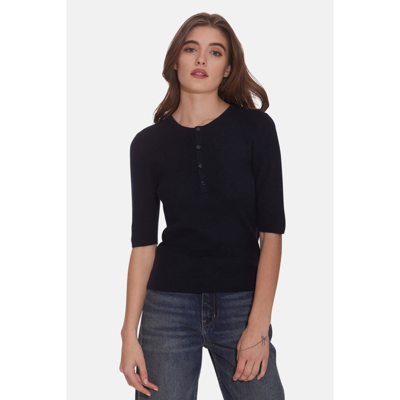 Elsa Short Sleeve Henley Navy|XXS|XS|S|M