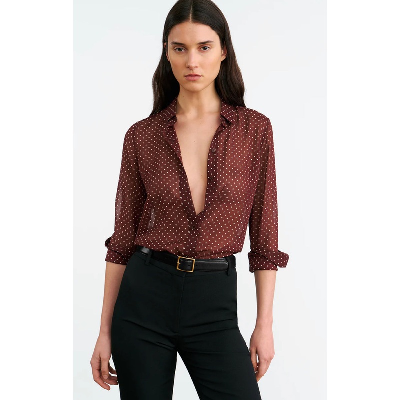 Gaia Silk Shirt Bordeaux/Cream Dots