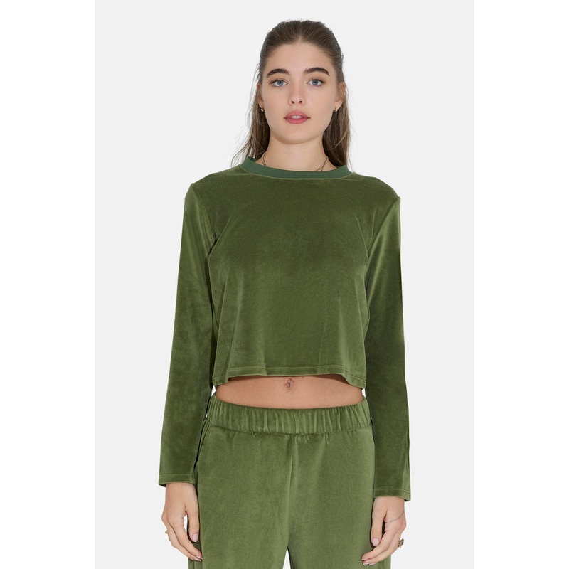 Jayne Velour Crewneck Army Green