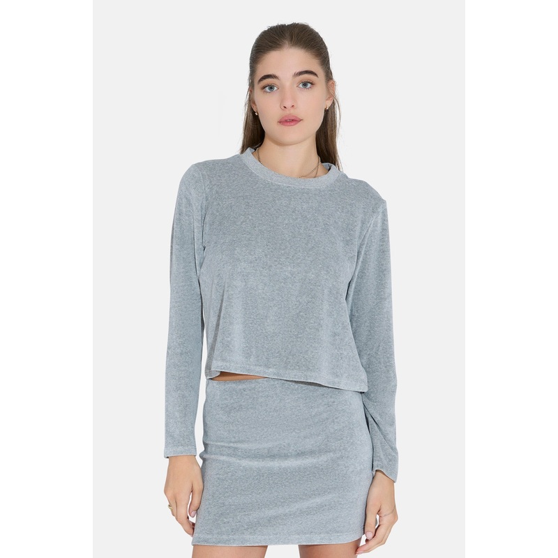 Jayne Velour Crewneck Heather Grey