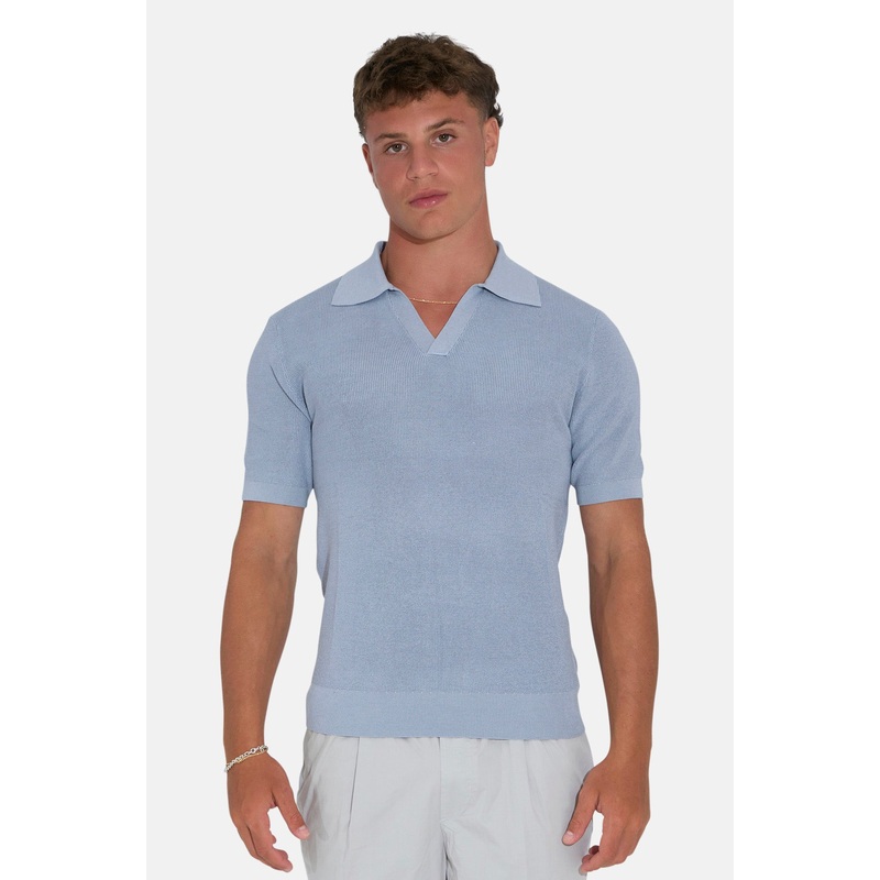 JZ Silk Cash Micro Waffle Polo Steel Blue