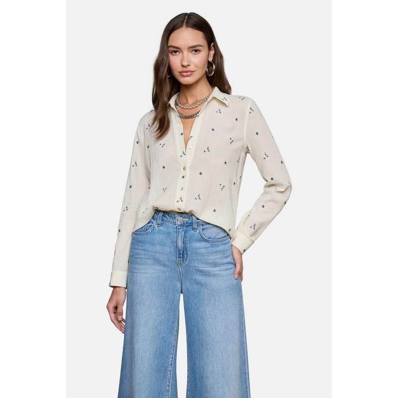Laurent Embroidered Blouse Ecru/Blue Multi Flower