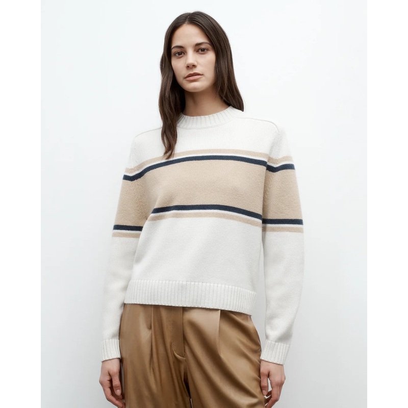Saddle Crewneck with Stripes in Cream/Twine Multi