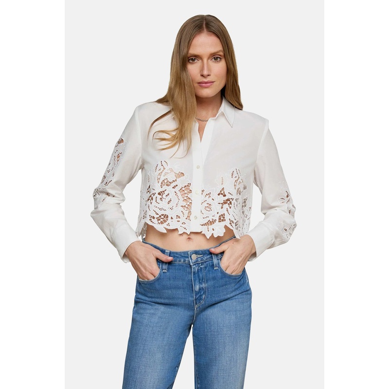Seychelle Cropped Lace Bottom Blouse White