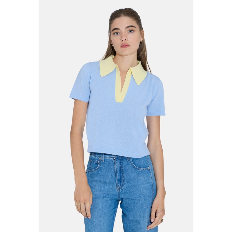 Tate Cashmere Contrast Polo Baby Blue/Yellow