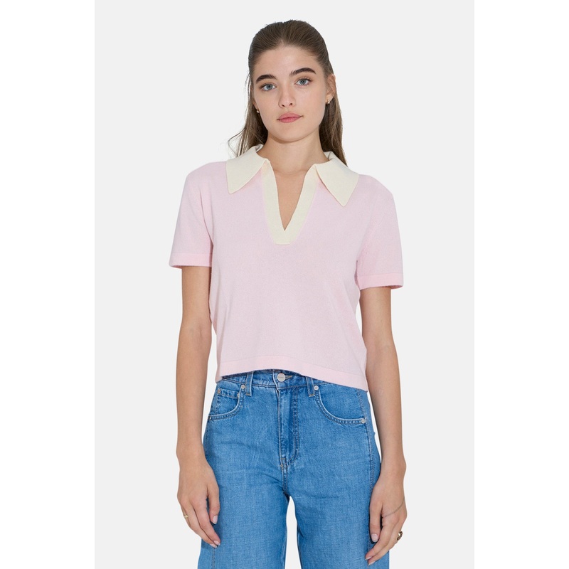 Tate Cashmere Contrast Polo Petal Pink/Ivory