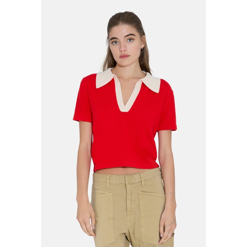 Tate Cashmere Contrast Polo Red/Ivory