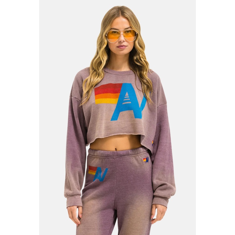 Vintage Logo Cropped Crew Sweatshirt Relaxed Faded Mocha