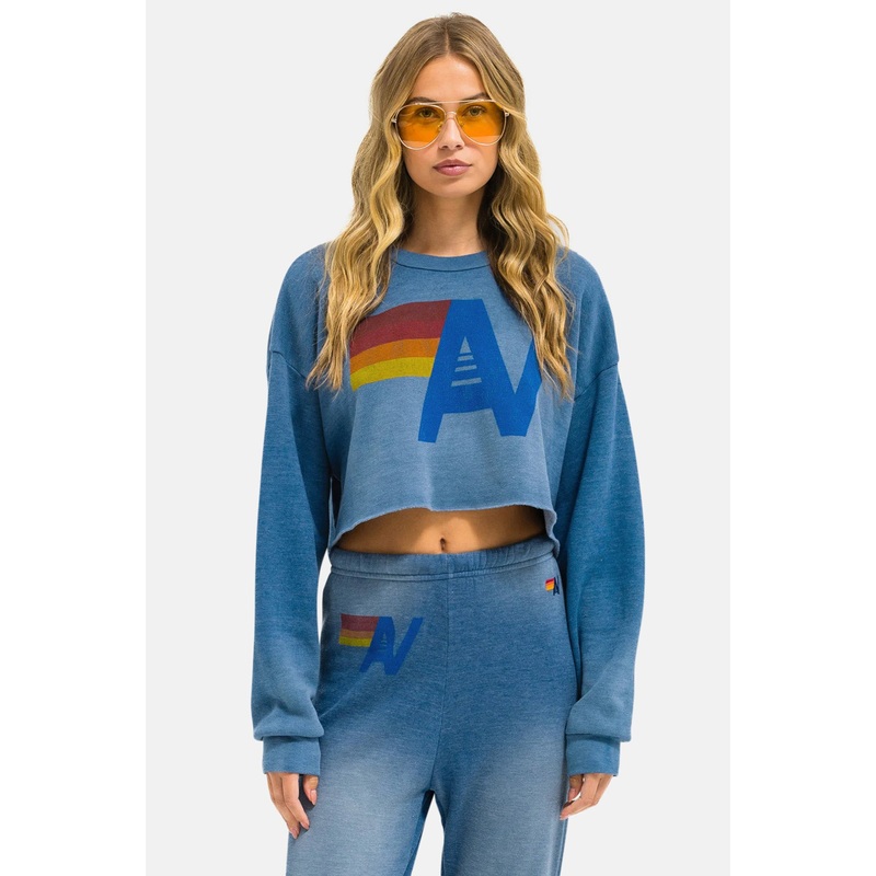 Vintage Logo Cropped Crew Sweatshirt Relaxed Faded Water