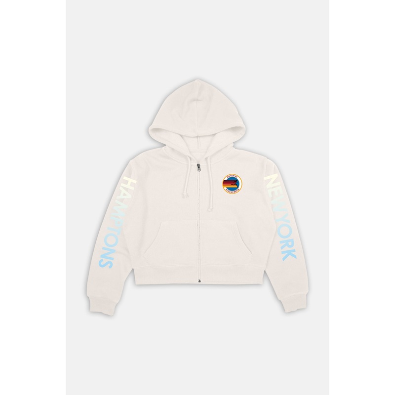 We Run NY Crop Zip Hoodie Ivory