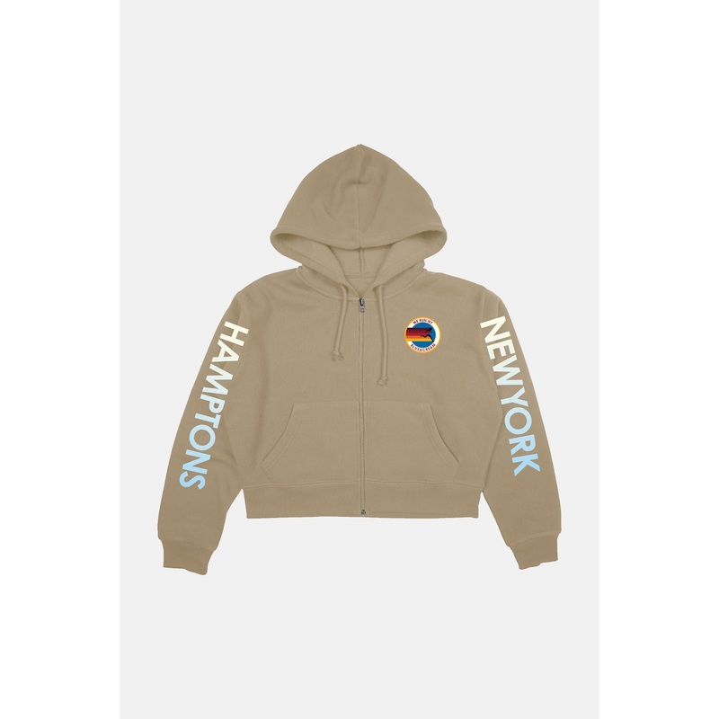 We Run NY Crop Zip Hoodie Khaki