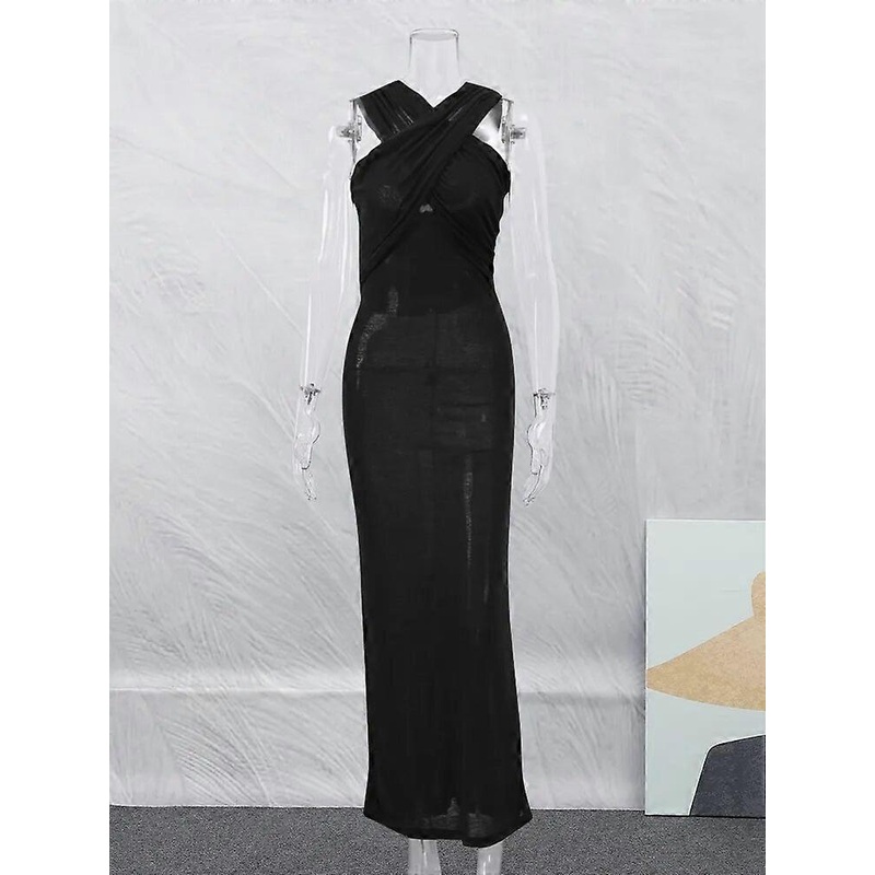 Fashion Cross Hooded Dress Women Sleeveless Backless Skinny Long Dresses 2023 Summer Elegant Party Club Solid Bodycon Vestidos | Fruugo SG