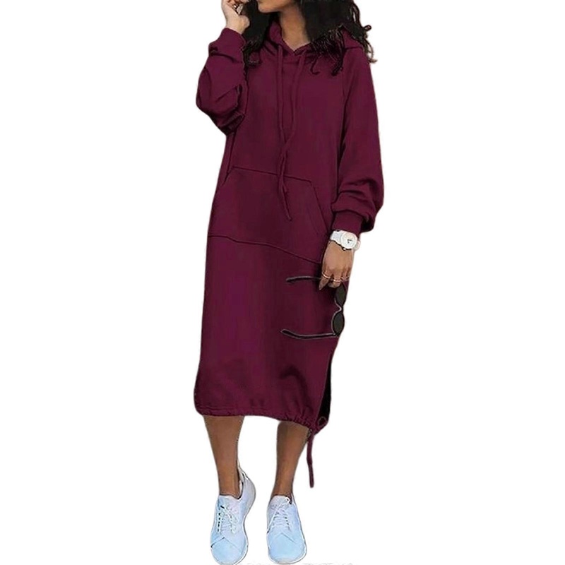 Fashionable Women’s Hoodie Dress for Autumn Winter Long Sleeve Casual Hooded Sweatshirt Dresses with Pockets  Burgundy XL | Fruugo SG