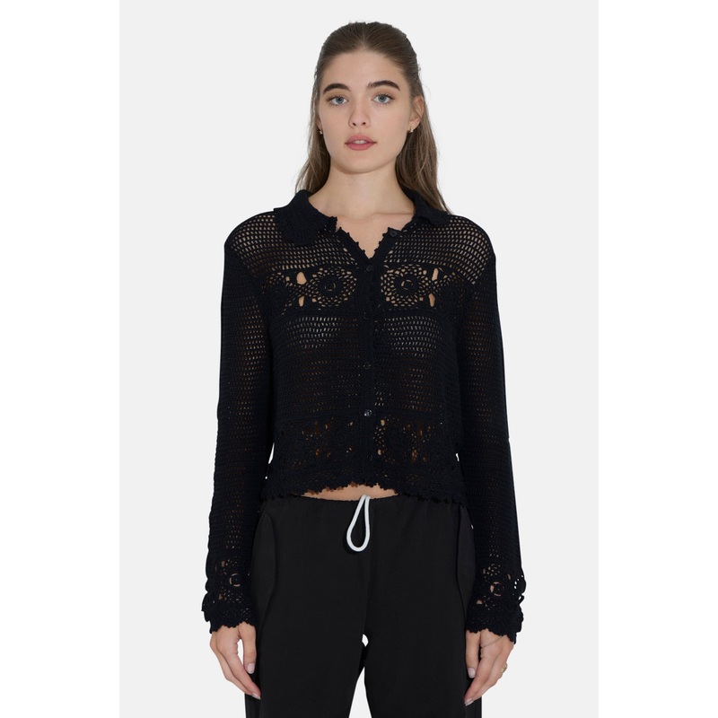 Felicity Crochet Cardigan Black