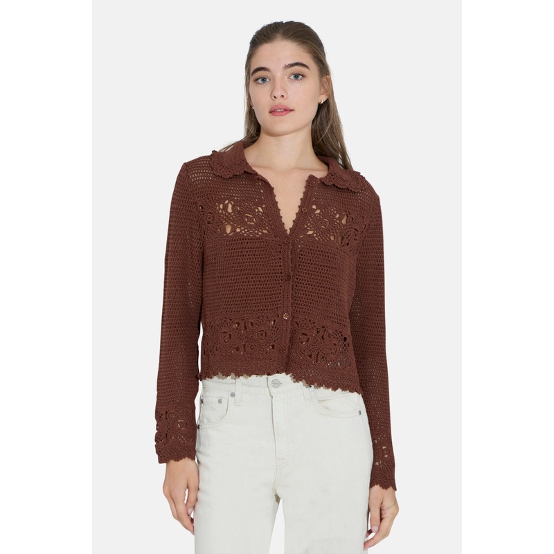 Felicity Crochet Cardigan Brown