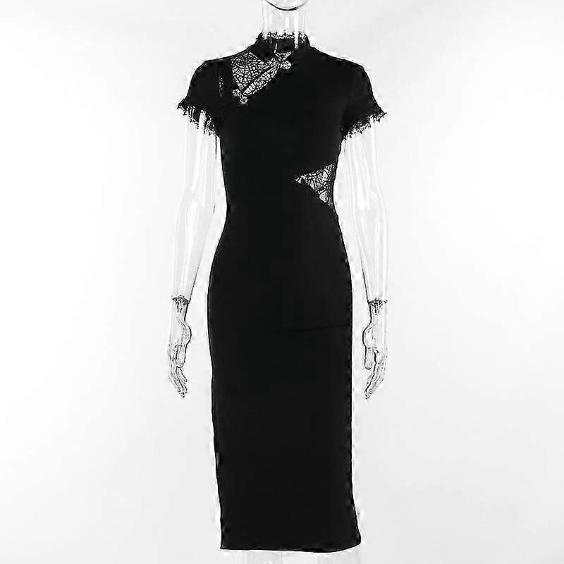 Goth Dark 90s Vintage Aesthetic Mesh Patchwork Dress Women Fairy Gothic Party Gown Sexy Split Hem Bodycon Dresses Slim Cheongsam | Fruugo SG