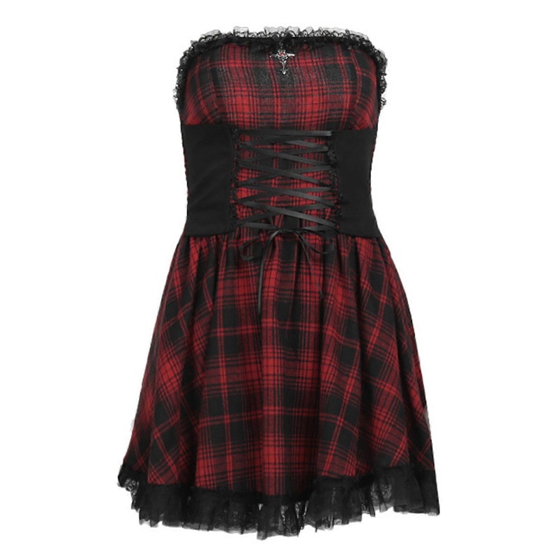 Gothic Strapless Dress Tie up Slimming Dresses Boost Your Confidence and Style for Everyday Wear Partied and Date  XS | Fruugo SG