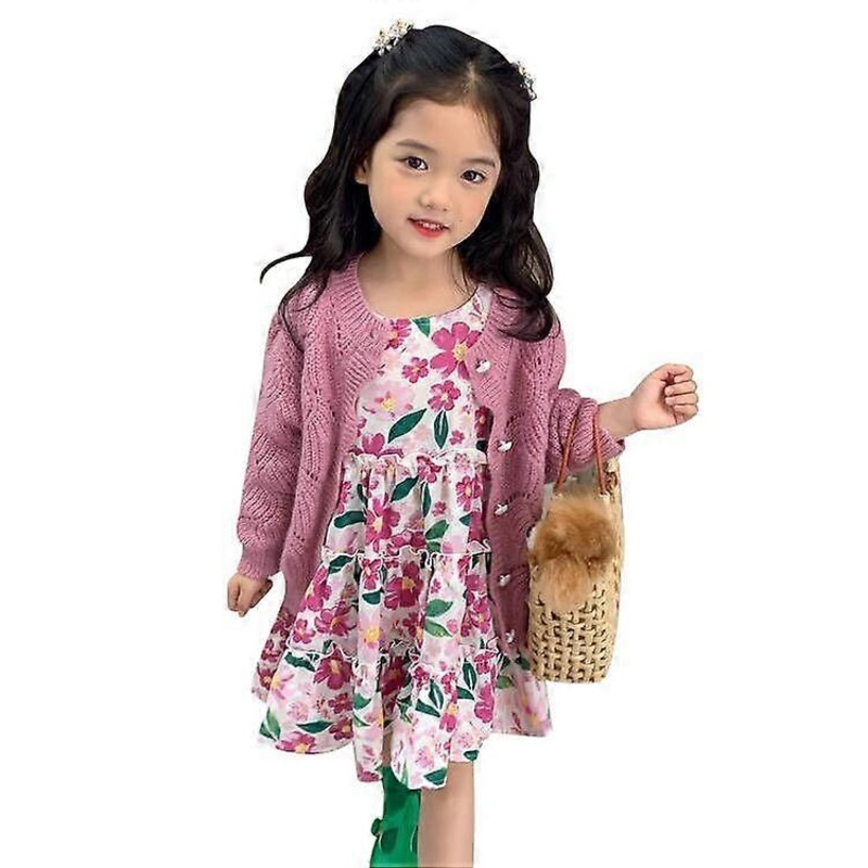 Kids Girls Outfits Long Sleeve Cardigan Tops Floral Dress Set | Fruugo SG