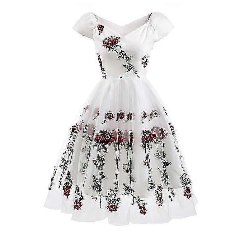 unique Women’s Lace Mesh Rose Embroidered Floral Evening Dress V Neck Short | Fruugo SG